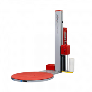 Banderoleuse rouge et grise pour filmer des palettes.